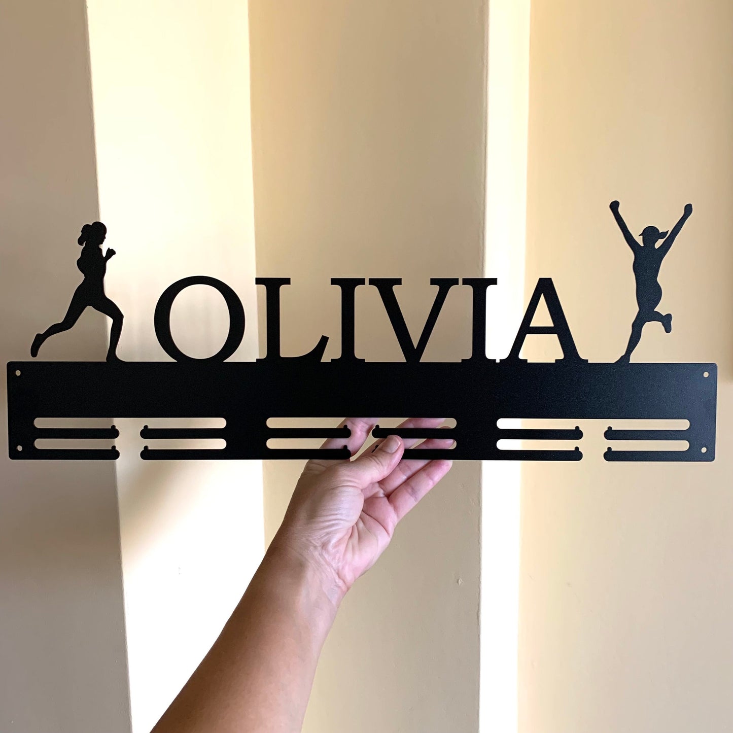 Custom Running Medal Holder, Personalized Name Sports Display Rack - 2 Female Figures Medal Hanger