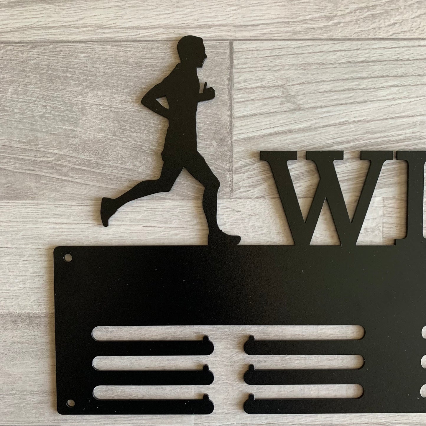 Personalized Running Medal Holder, Sports Display Rack with Name, 2 Male Runners, Custom Design