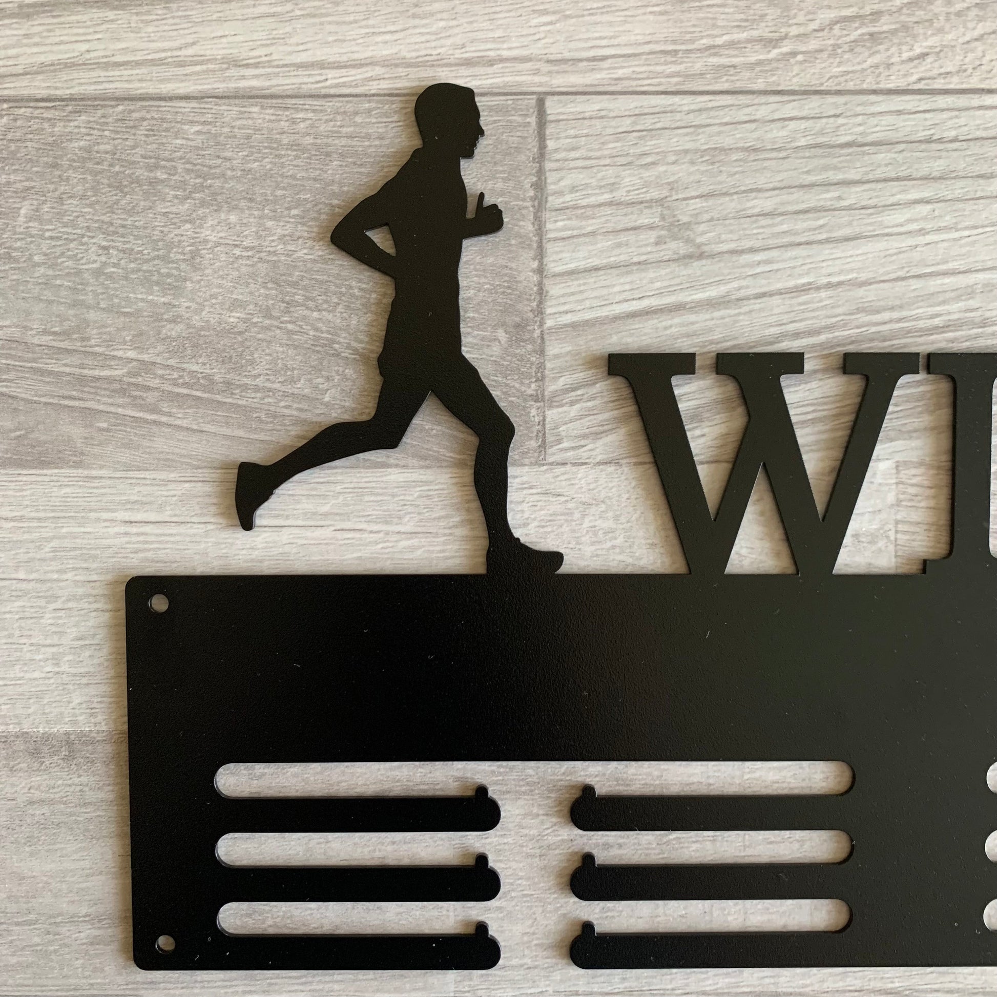 Personalized Running Medal Holder, Sports Display Rack with Name, 2 Male Runners, Custom Design