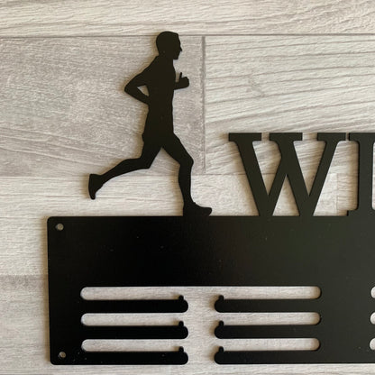 Personalized Running Medal Holder, Sports Display Rack with Name, 2 Male Runners, Custom Design