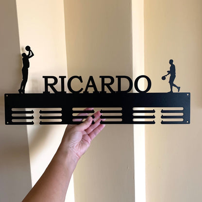 Personalized Basketball Medal Holder & Custom Name - Metal Hanger - Awards Display