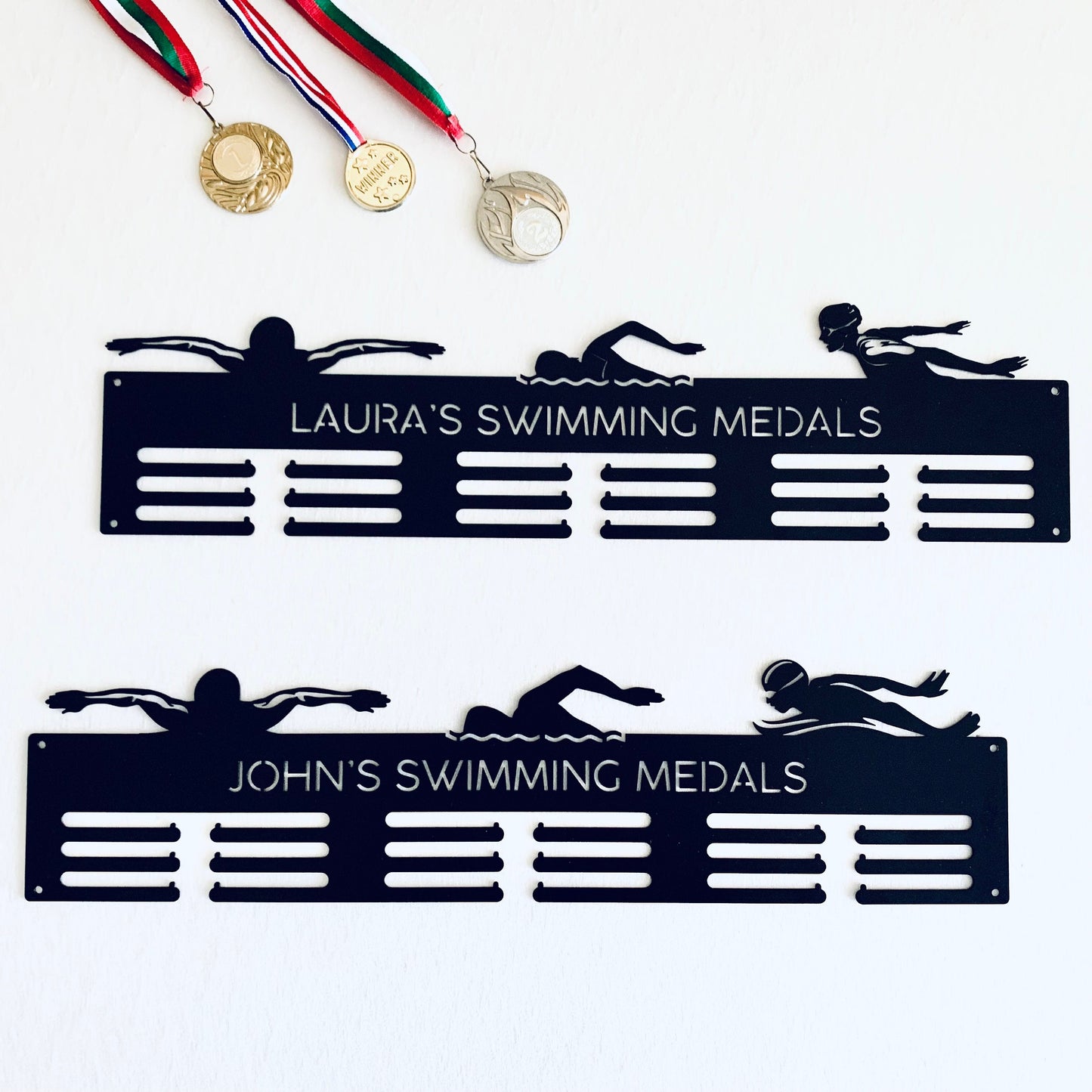 Personalized Swimming Medal Holder - Custom Name Swim Metal Hanger