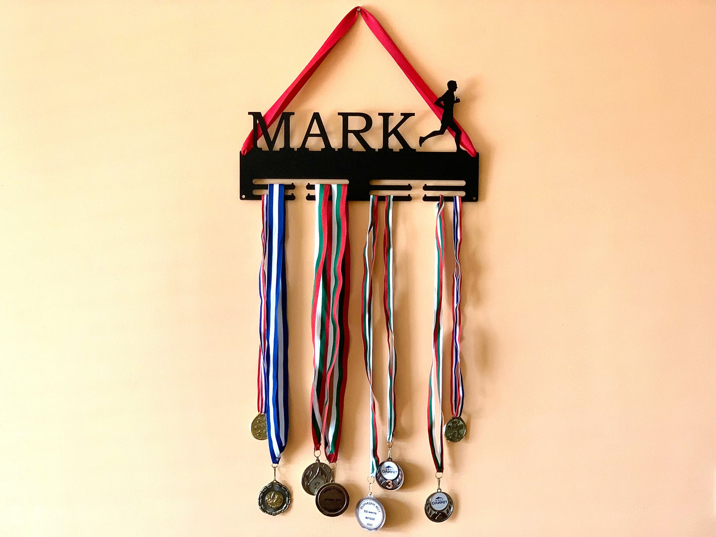 Personalized Running Medal Holder for Couples, Custom Medal Hanger with Two Names