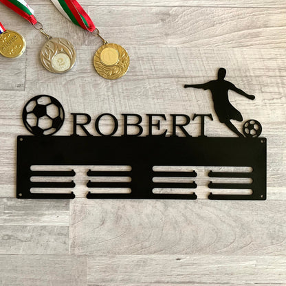 Personalized Soccer Medal Holder, Custom Football Medal Hanger, Metal Sports Award Display