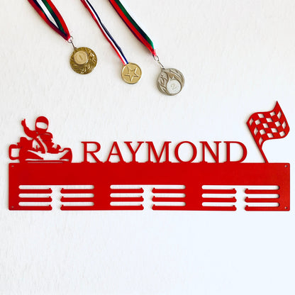 Custom Kart Racing Medal Holder - Personalized Metal hanger - Motorsport Wall Art