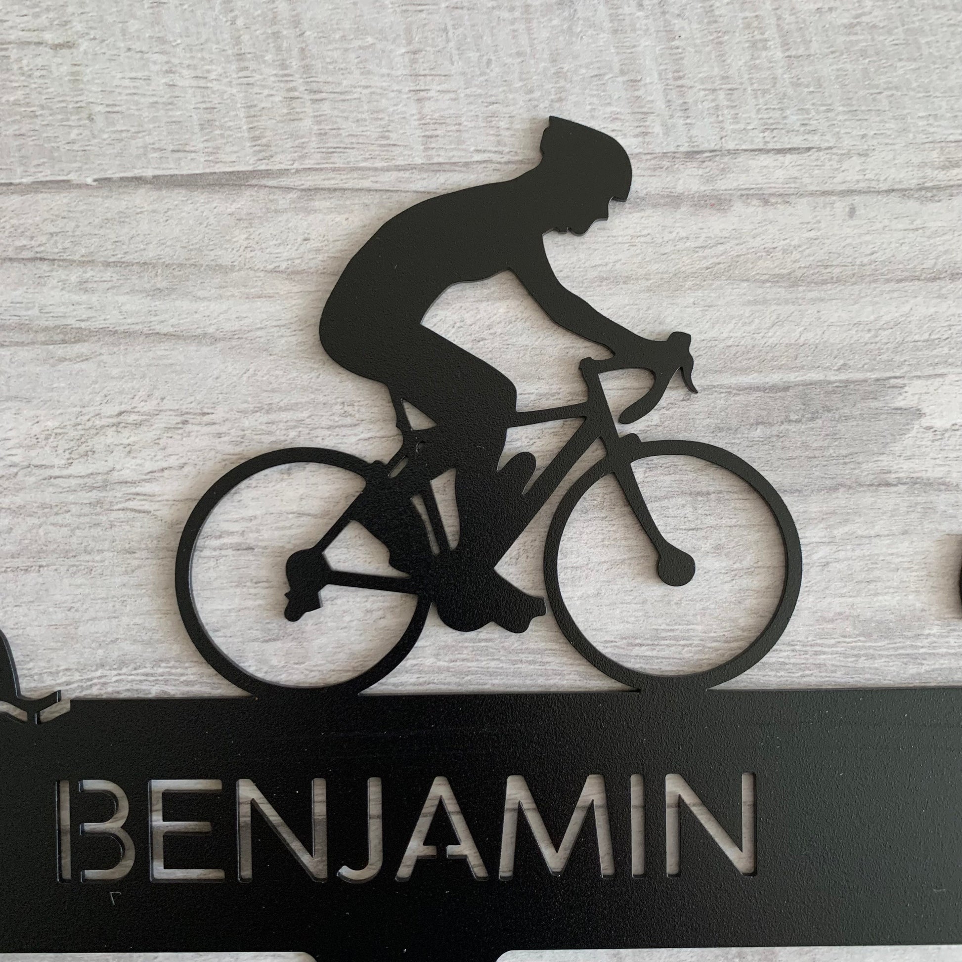 Personalized Triathlon Medal Holder Race Bib Display - Metal Rack Swim Bike Run Athlete Gift