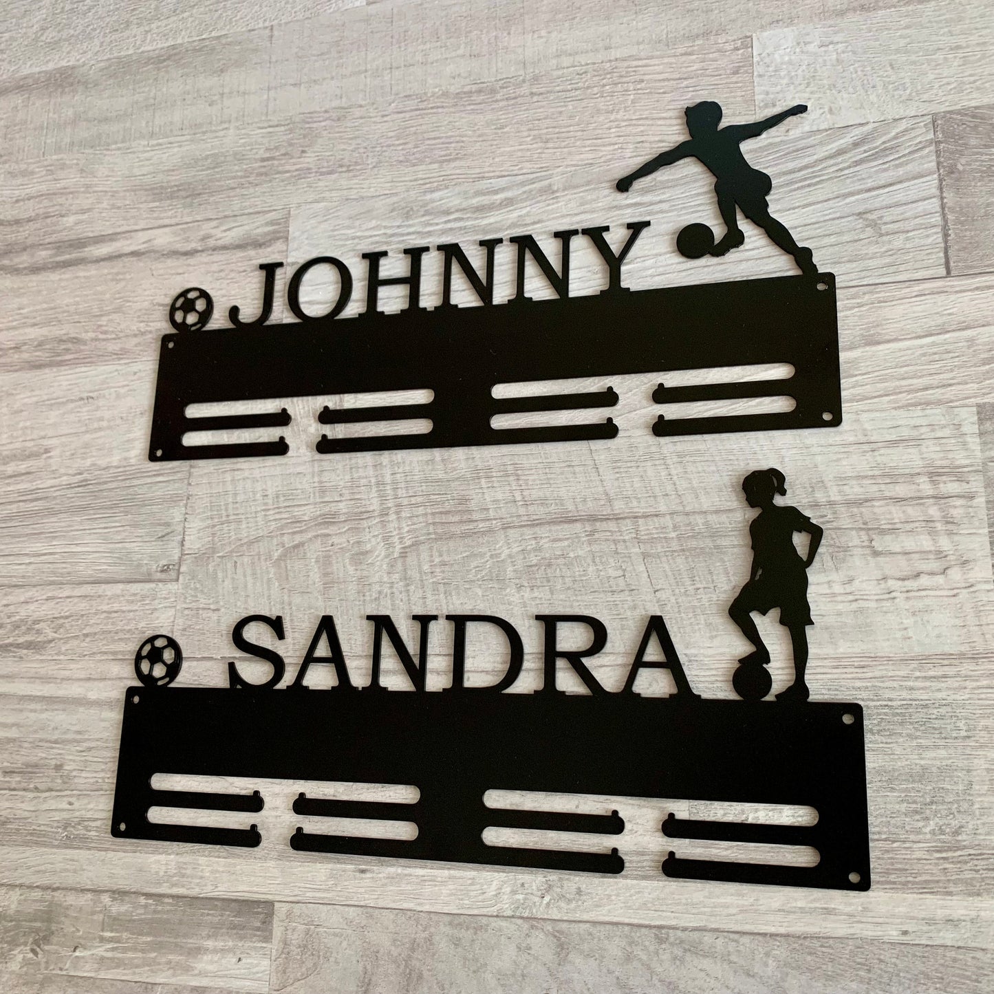 Kids Soccer Medal Holder with Name, Personalized Football Medal Display Rack, Boys, Girls Gift