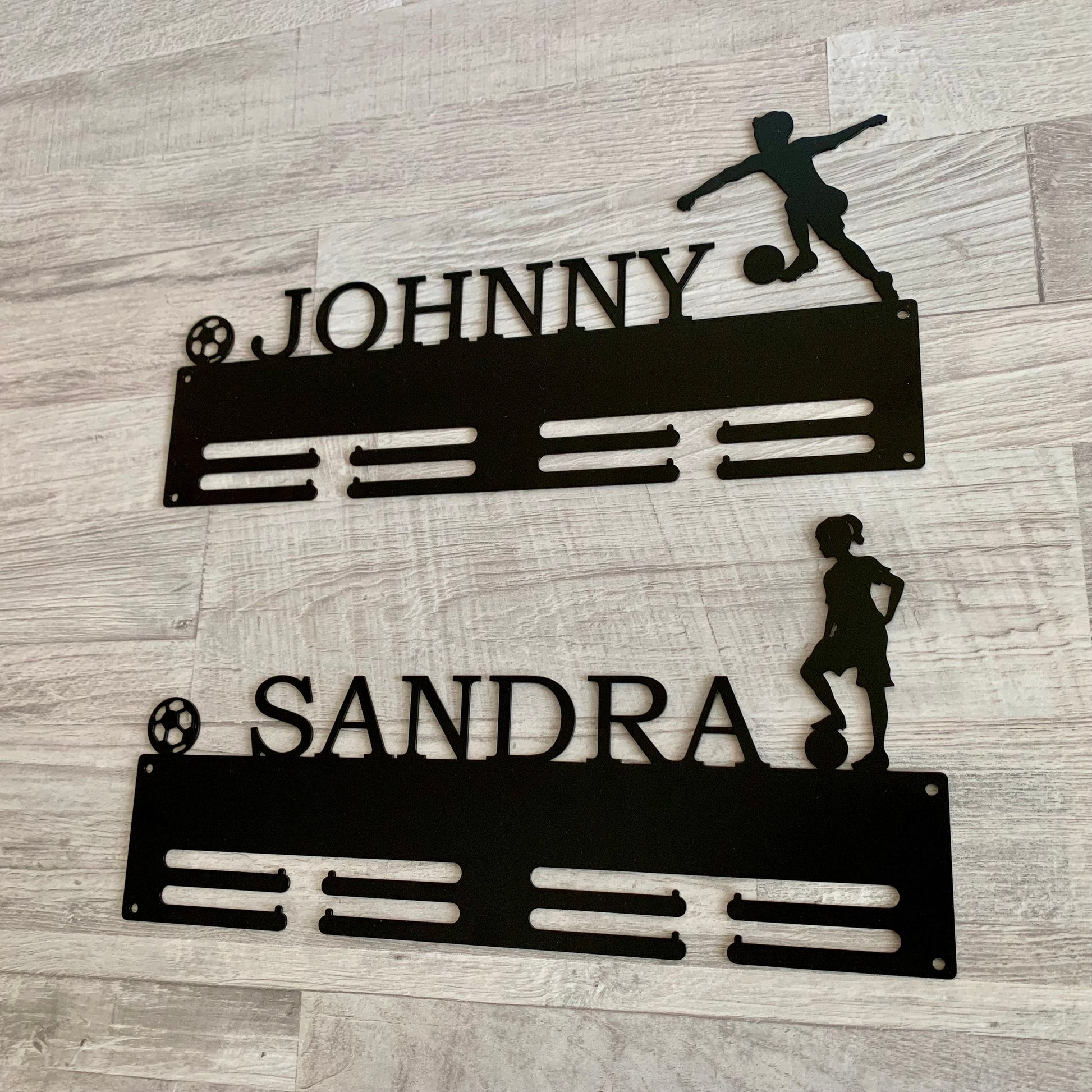 Kids Soccer Medal Holder with Name, Personalized Football Medal Display Rack, Boys, Girls Gift