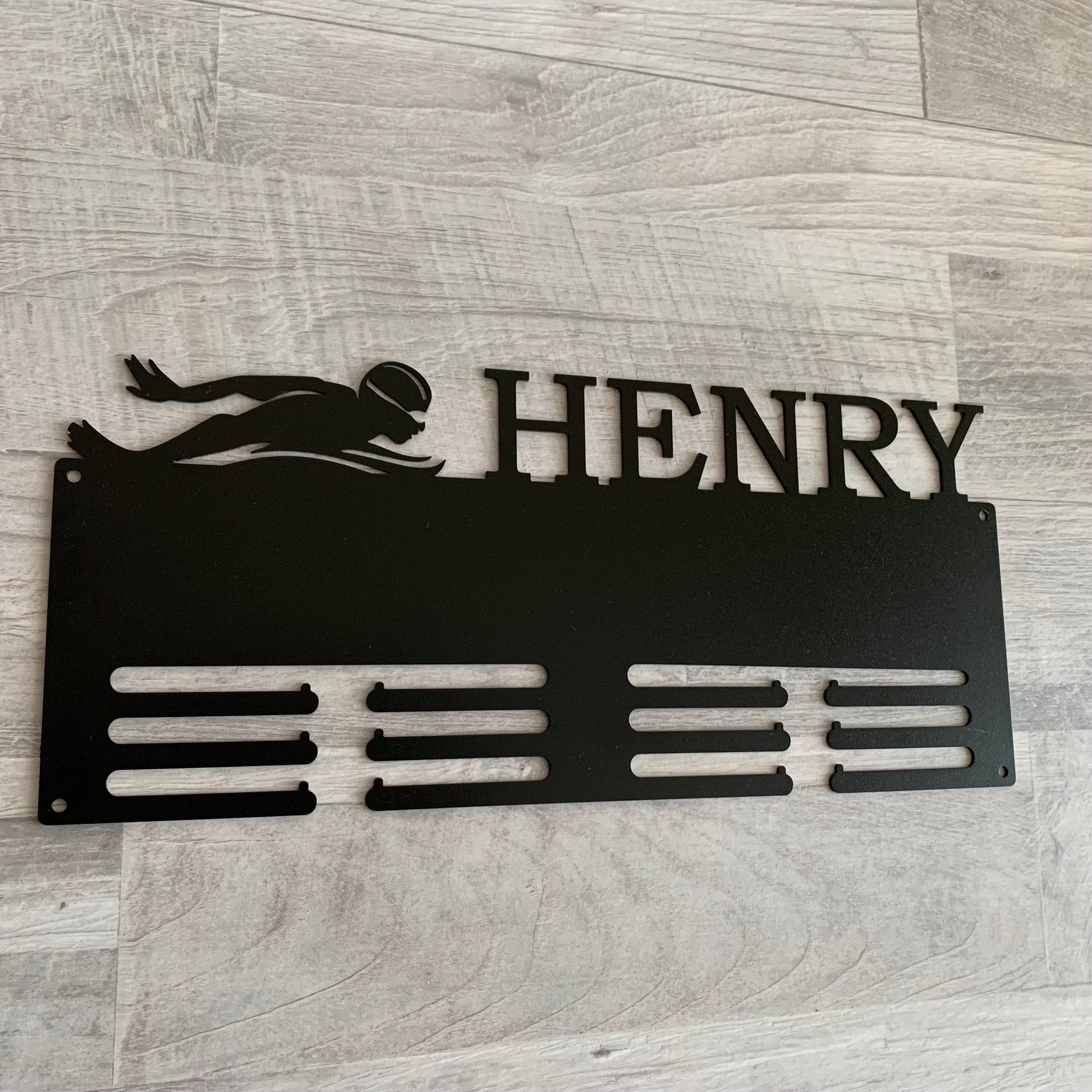 Custom Swimming Medal Holder,  Personalized Butterfly Swim Awards Display Hanger, Male Silhouette