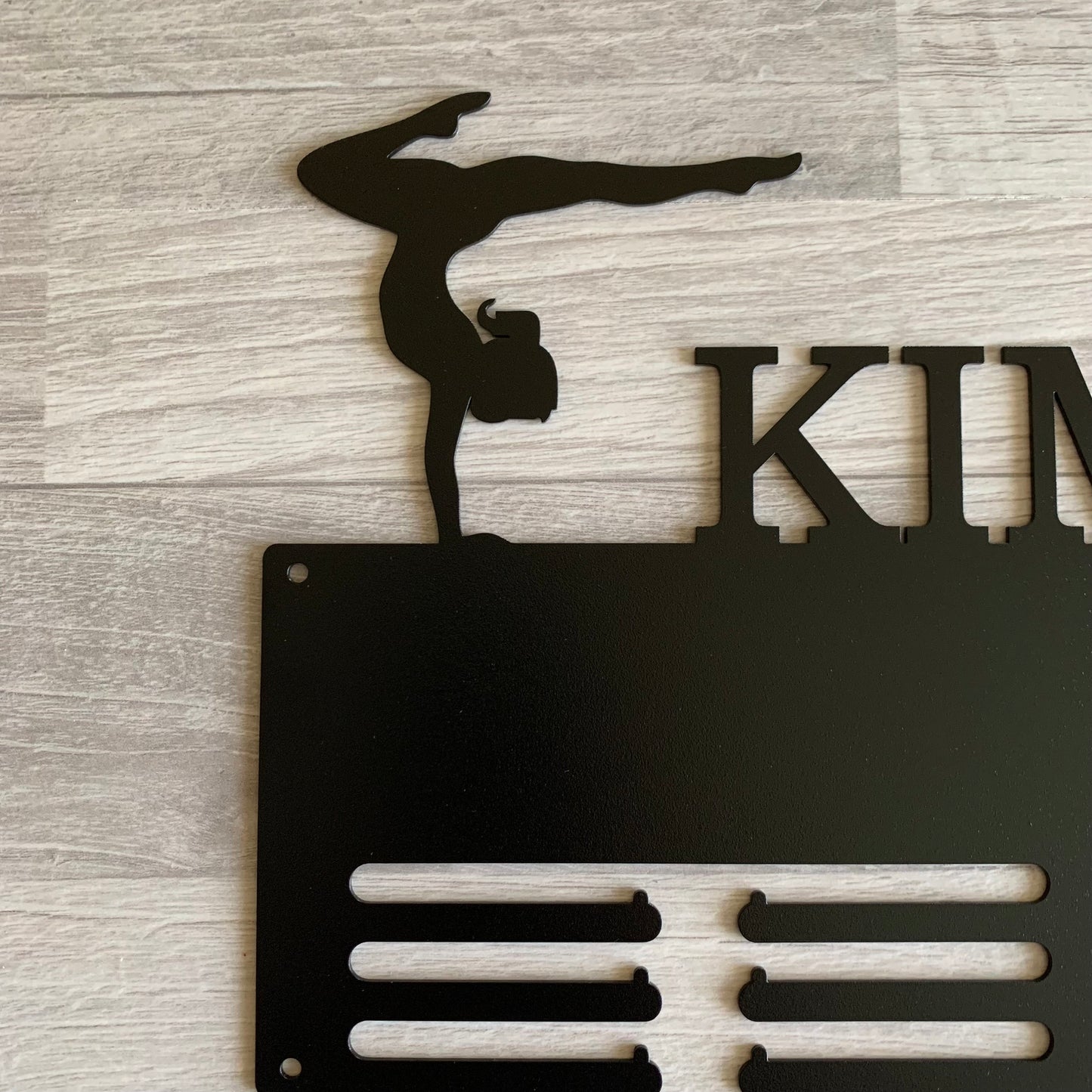 Personalized Gymnastics Medal Holder with Custom Name - Metal Display Rack - 2 Female Figures