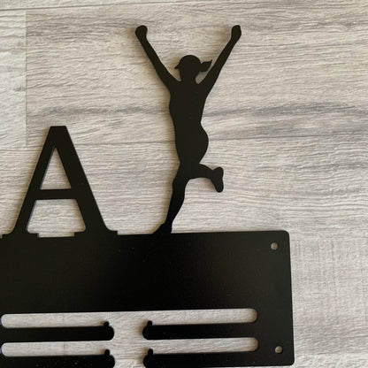 Custom Running Medal Holder, Personalized Name Sports Display Rack - 2 Female Figures Medal Hanger