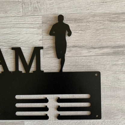 Personalized Running Medal Holder, Sports Display Rack with Name, 2 Male Runners, Custom Design