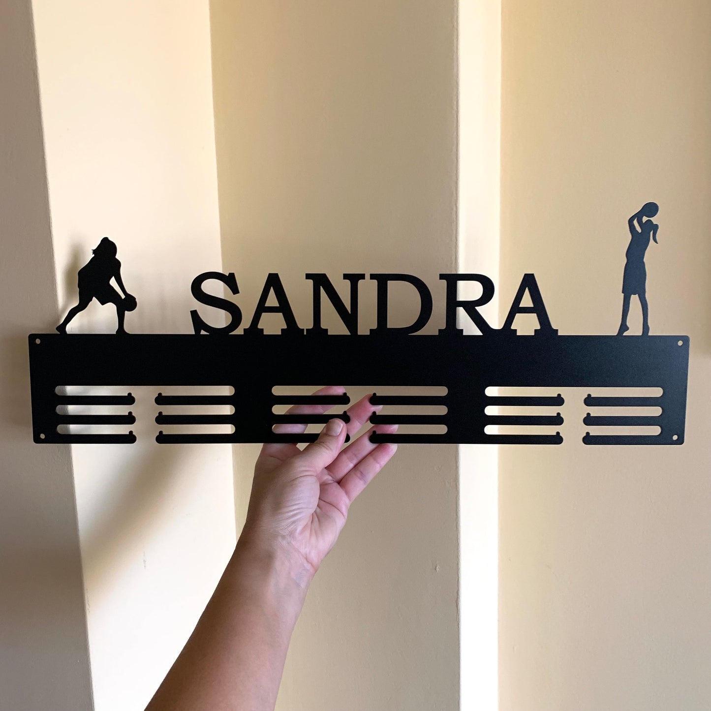 Personalized Basketball Medal Holder & Custom Name - Metal Hanger - Awards Display