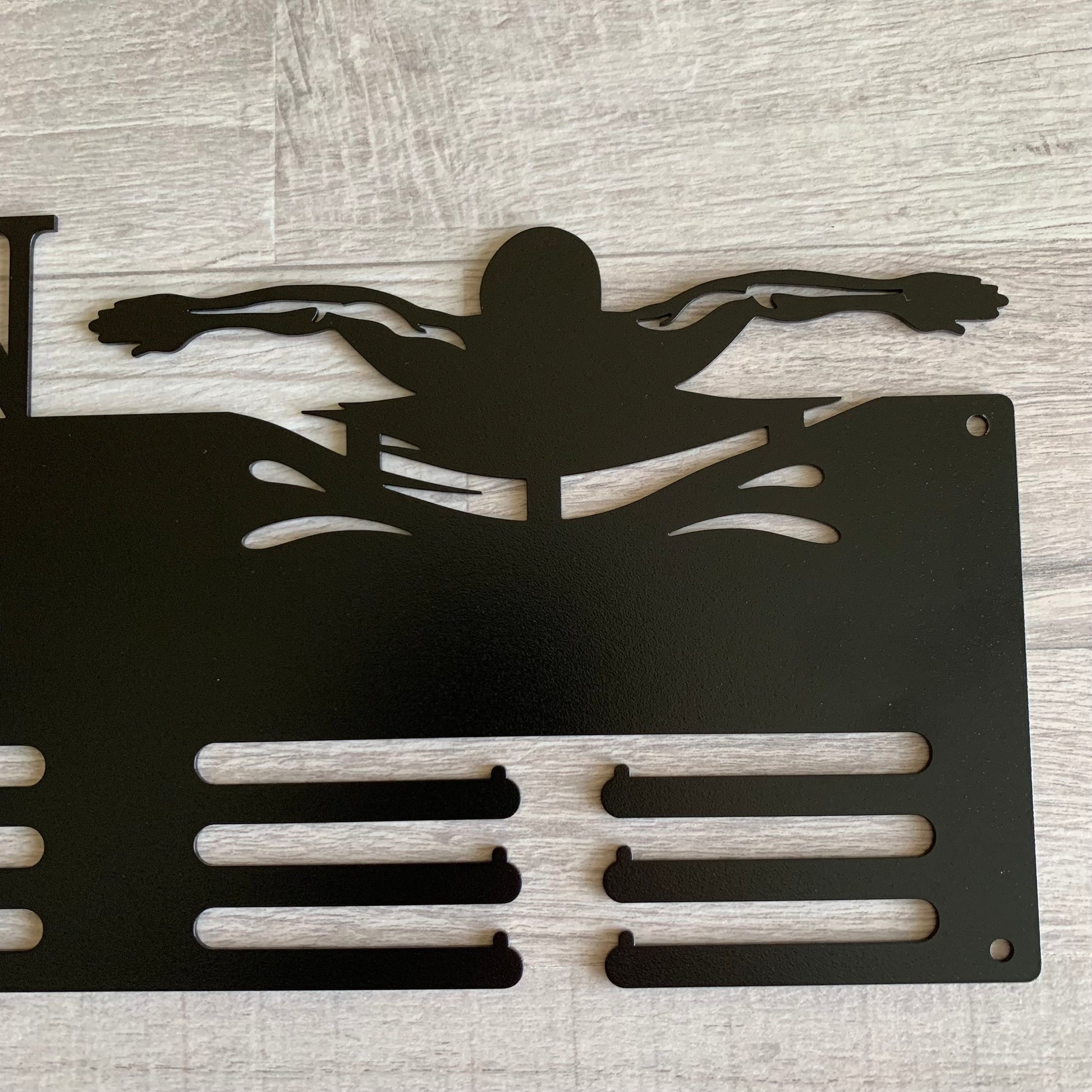 Personalized Swimming Medal Holder with Butterfly Stroke design, Metal Awards Rack for Male Swimmers