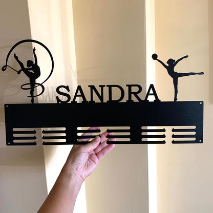 Personalized Rhythmic Gymnastics Medal Holder – Custom Name Metal Display Rack for Sports Awards