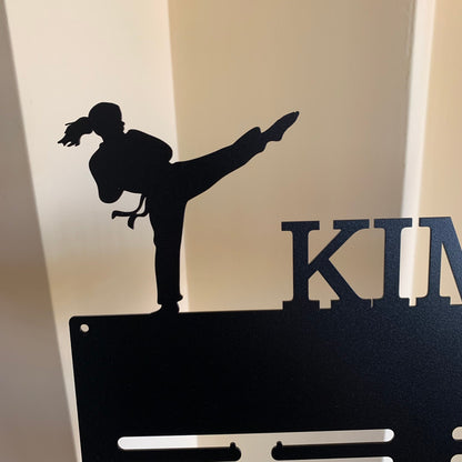 Custom Taekwondo Medal Holder, Personalized Metal Display Rack, Jiu Jitsu & Karate Gift for Athletes
