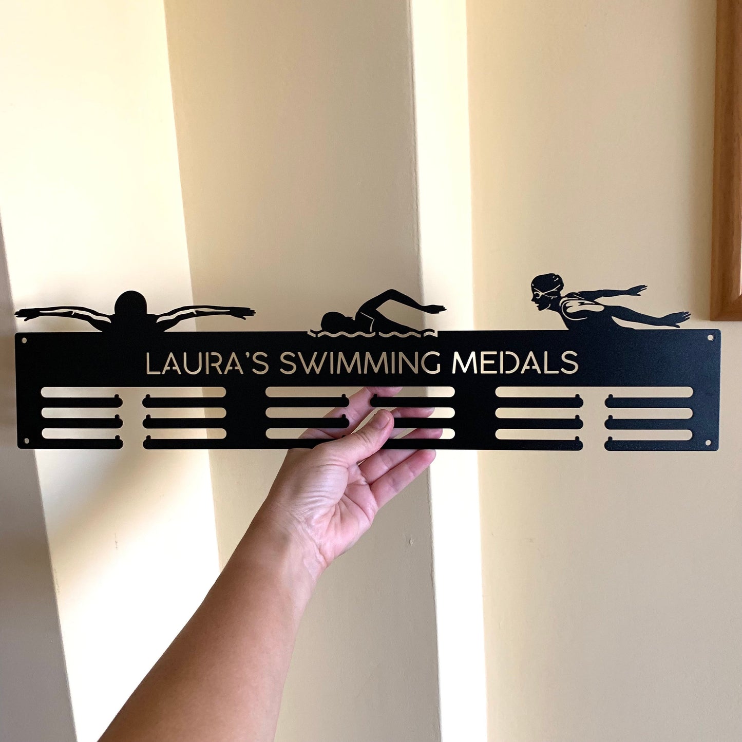 Personalized Swimming Medal Holder - Custom Name Swim Metal Hanger