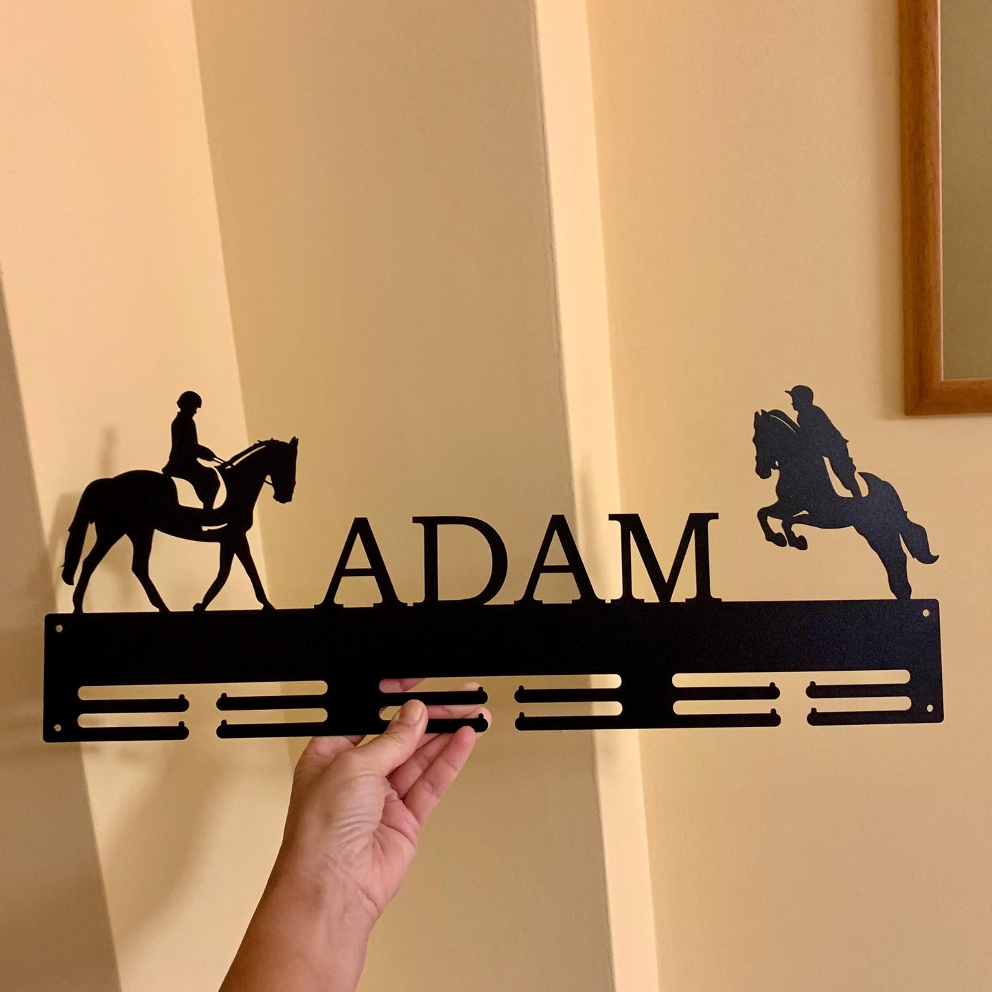 Personalized Horse Medal Holder, Custom Name Metal Hanger, Showjumping Awards Organizer