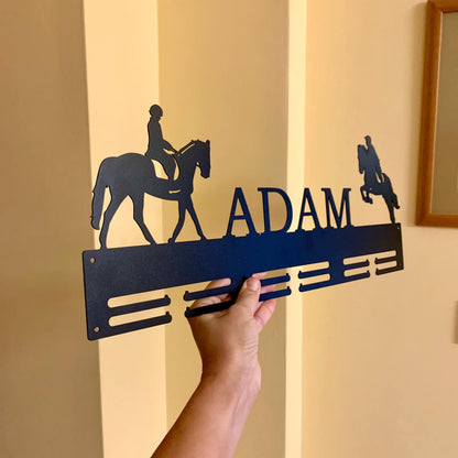 Personalized Horse Medal Holder, Custom Name Metal Hanger, Showjumping Awards Organizer