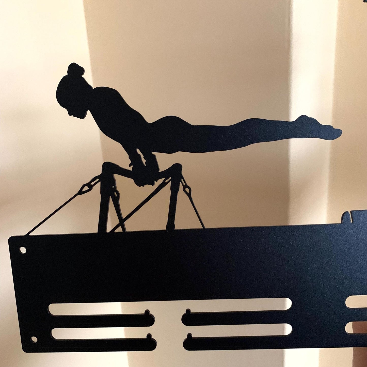 Gymnastics Medal Holder with Custom Name - Personalized Metal Display Rack - 3 Female Figures
