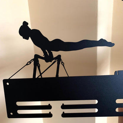 Gymnastics Medal Holder with Custom Name - Personalized Metal Display Rack - 3 Female Figures