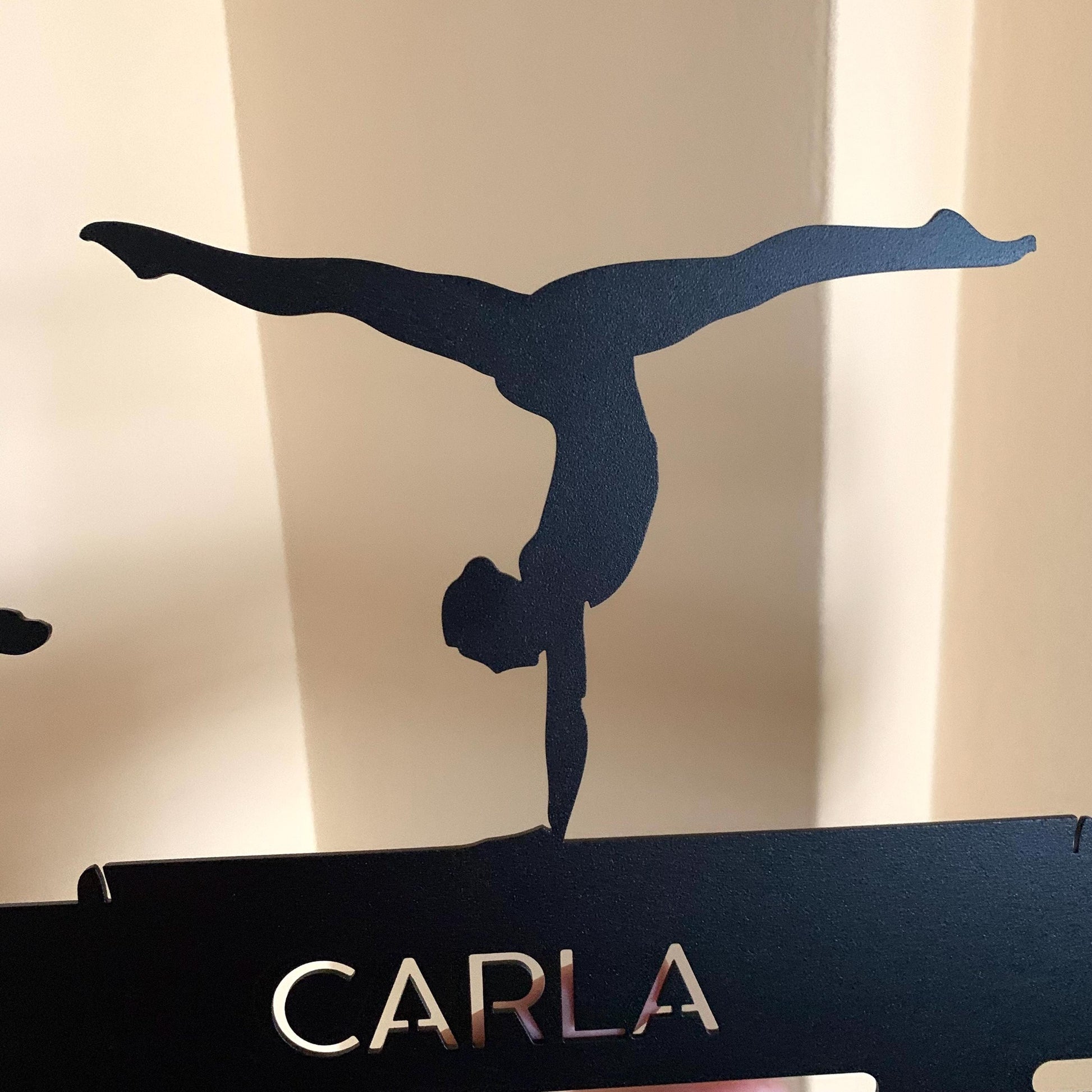 Gymnastics Medal Holder with Custom Name - Personalized Metal Display Rack - 3 Female Figures