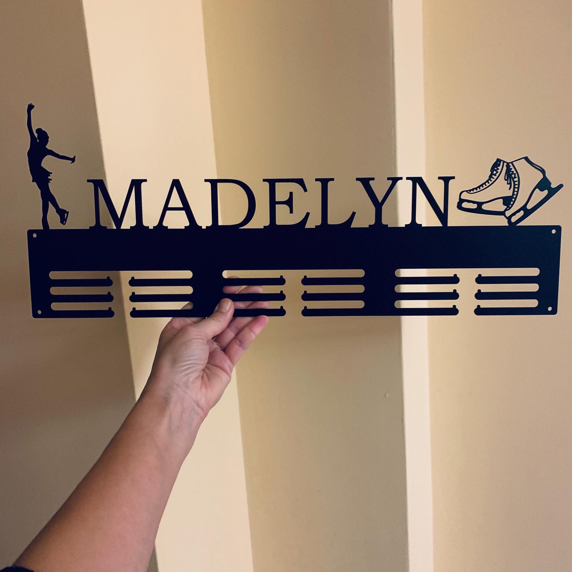 Personalized Figure Skating Medal Holder - Custom Name Ice Skater Award Hanger - Metal Wall Decor