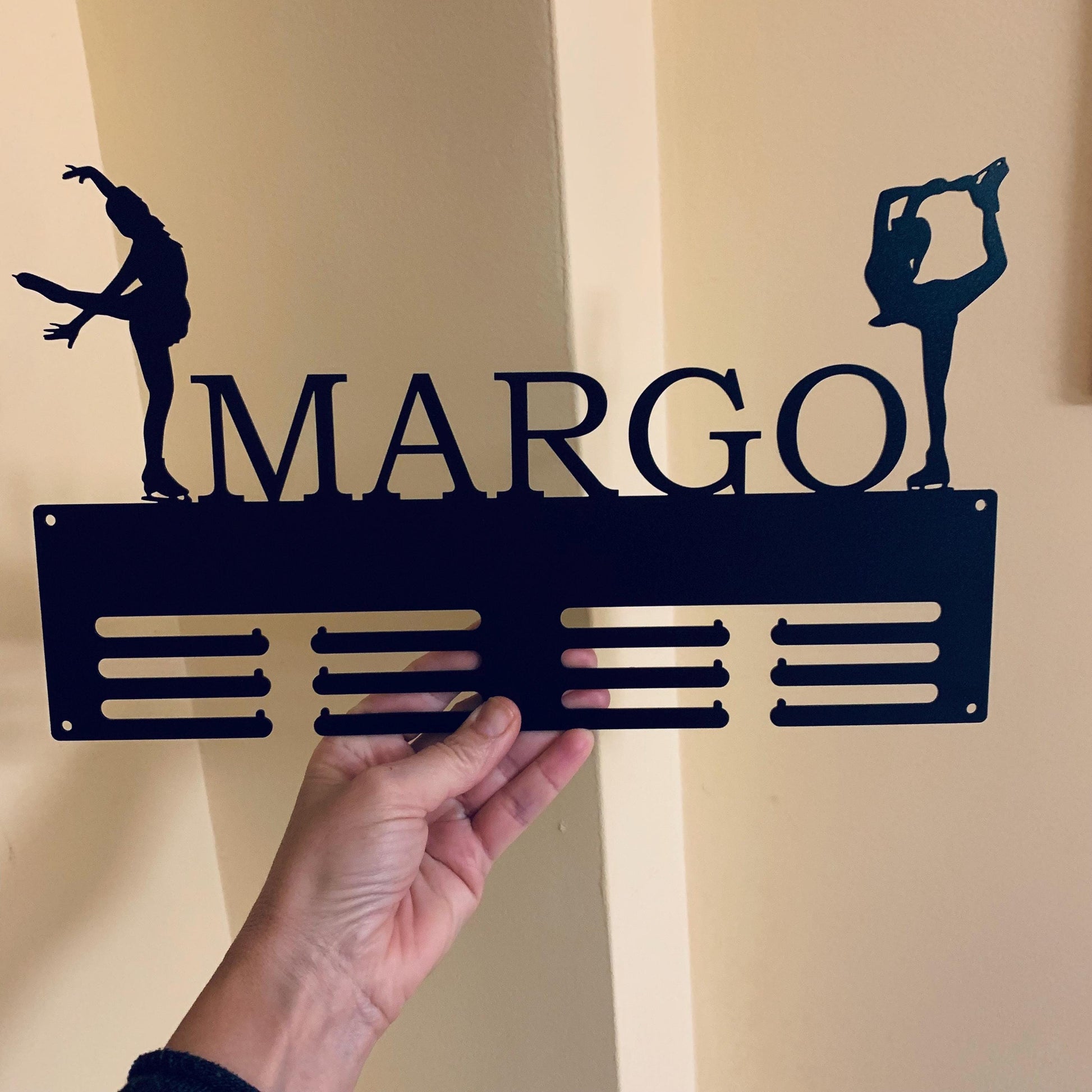 Personalized Figure Skating Medal Holder - Custom Name Ice Skater Award Hanger - Metal Wall Decor