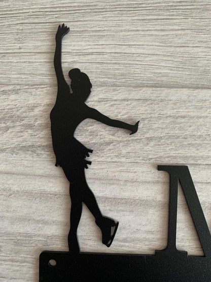 Personalized Figure Skating Medal Holder - Custom Name Ice Skater Award Hanger - Metal Wall Decor