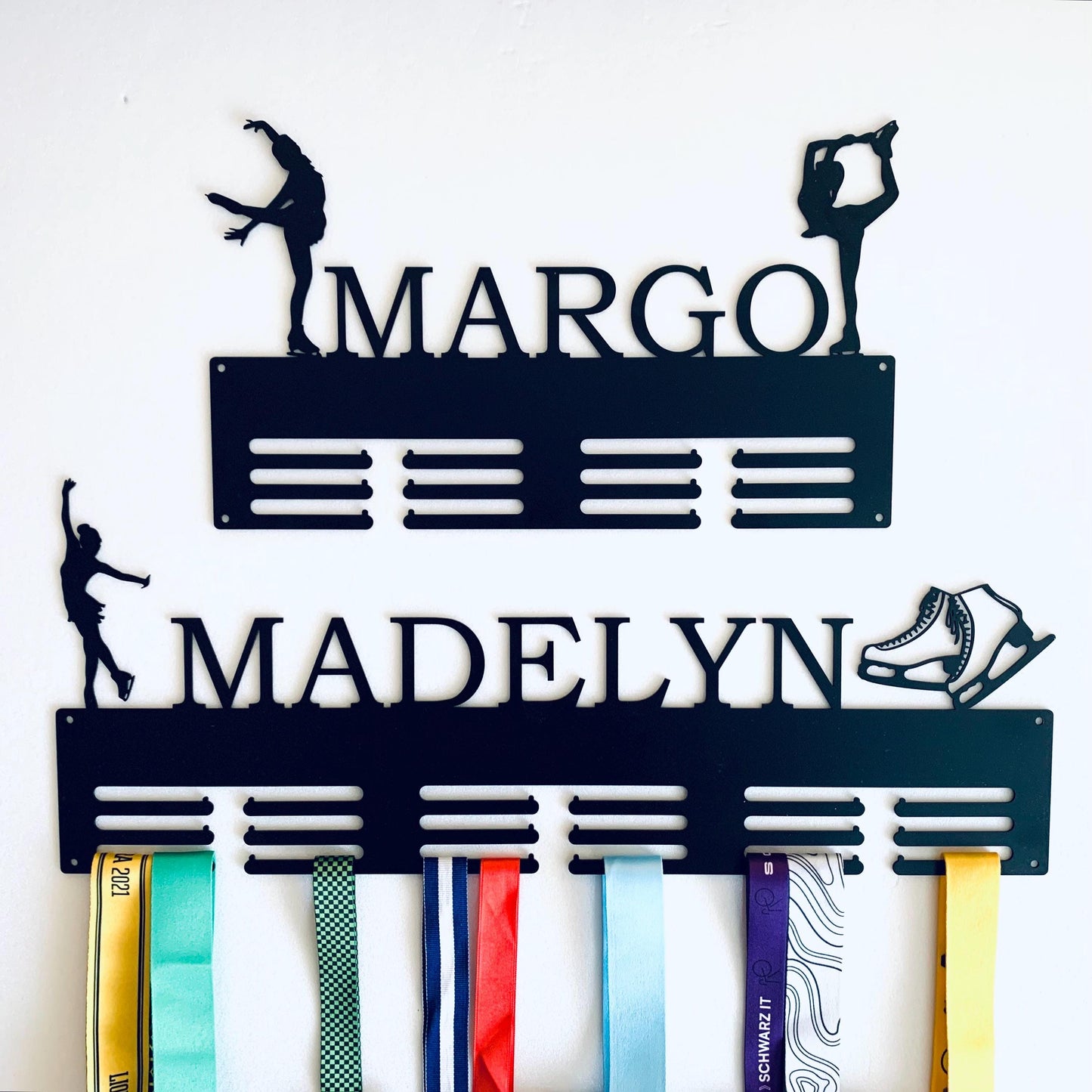 Personalized Figure Skating Medal Holder - Custom Name Ice Skater Award Hanger - Metal Wall Decor