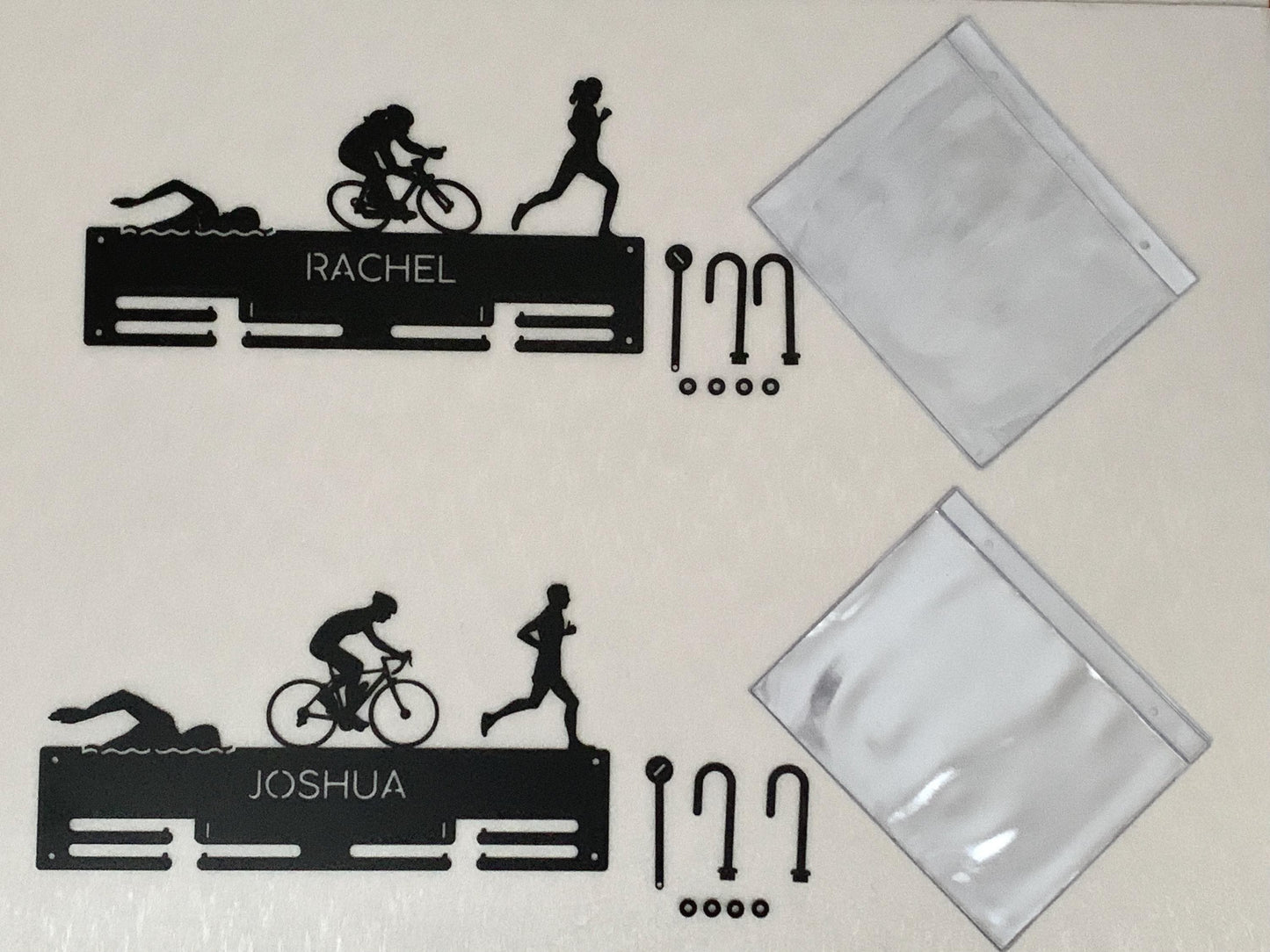 Personalized Triathlon Medal Holder | Race Bib Metal Hanger | Custom Name Display Rack for Awards