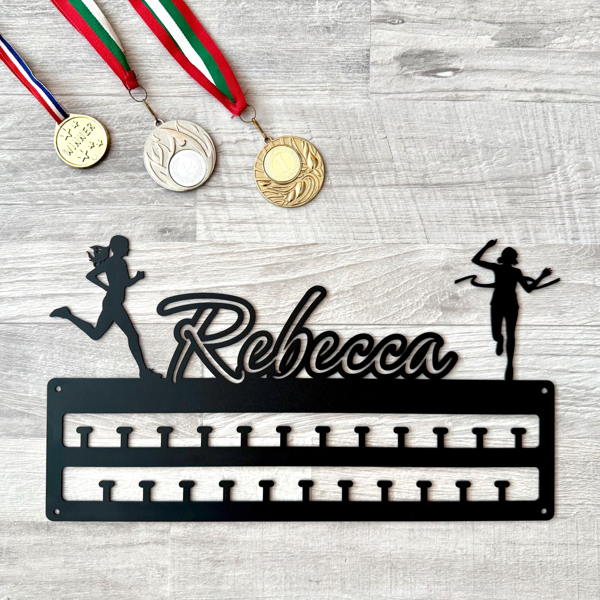 Personalized Running Medal Holder, Custom Medal Display Rack with Male or Female Figure