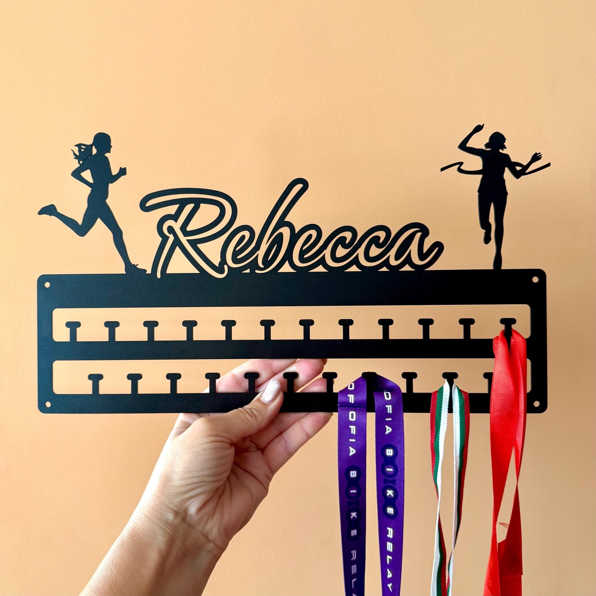Personalized Running Medal Holder, Custom Medal Display Rack with Male or Female Figure