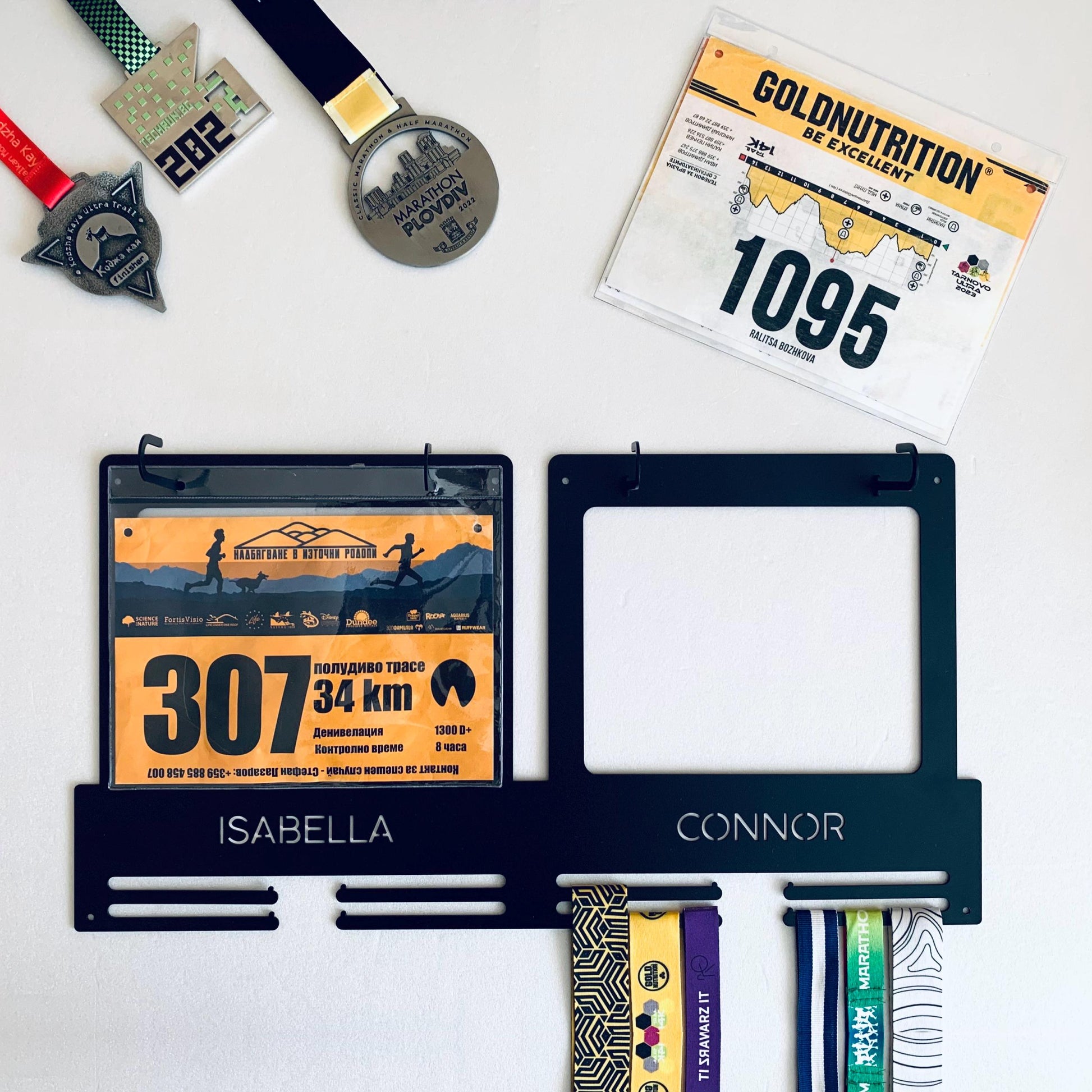 Personalized Running Medal and Race Bib Holder, Custom Couple Name Display Rack, Runner Gift