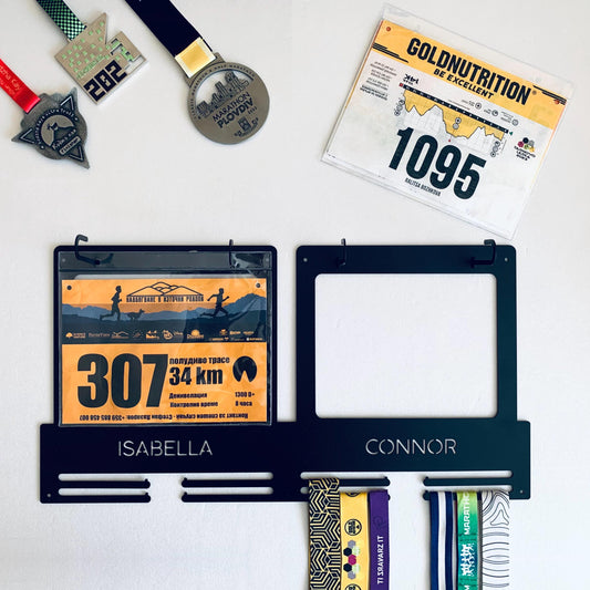 Personalized Running Medal and Race Bib Holder, Custom Couple Name Display Rack, Runner Gift