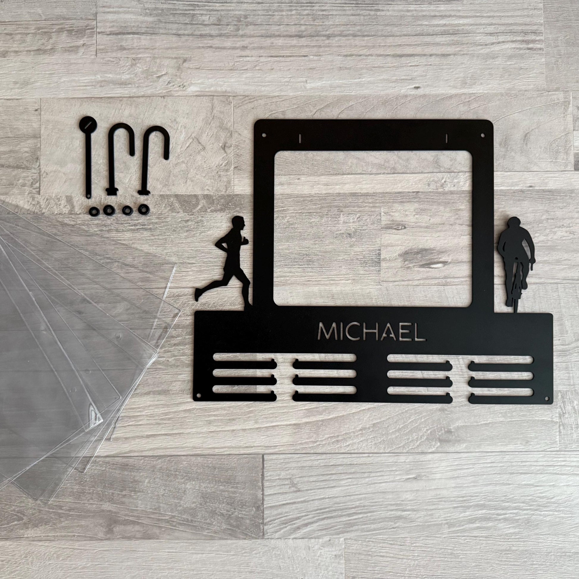 Custom Cycling & Running Medal Holder with Name, Race Bib Organizer, Bike Racing Gift