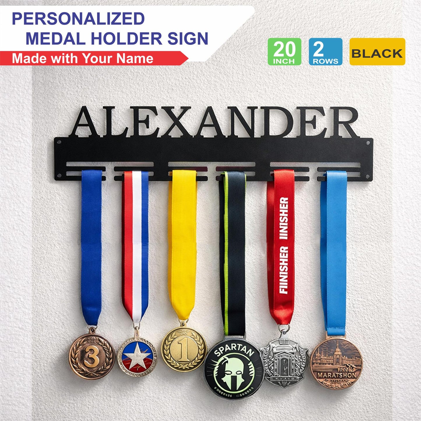 Personalized Medal Holder, Custom Name Medal Display Rack, Metal Wall Hanger
