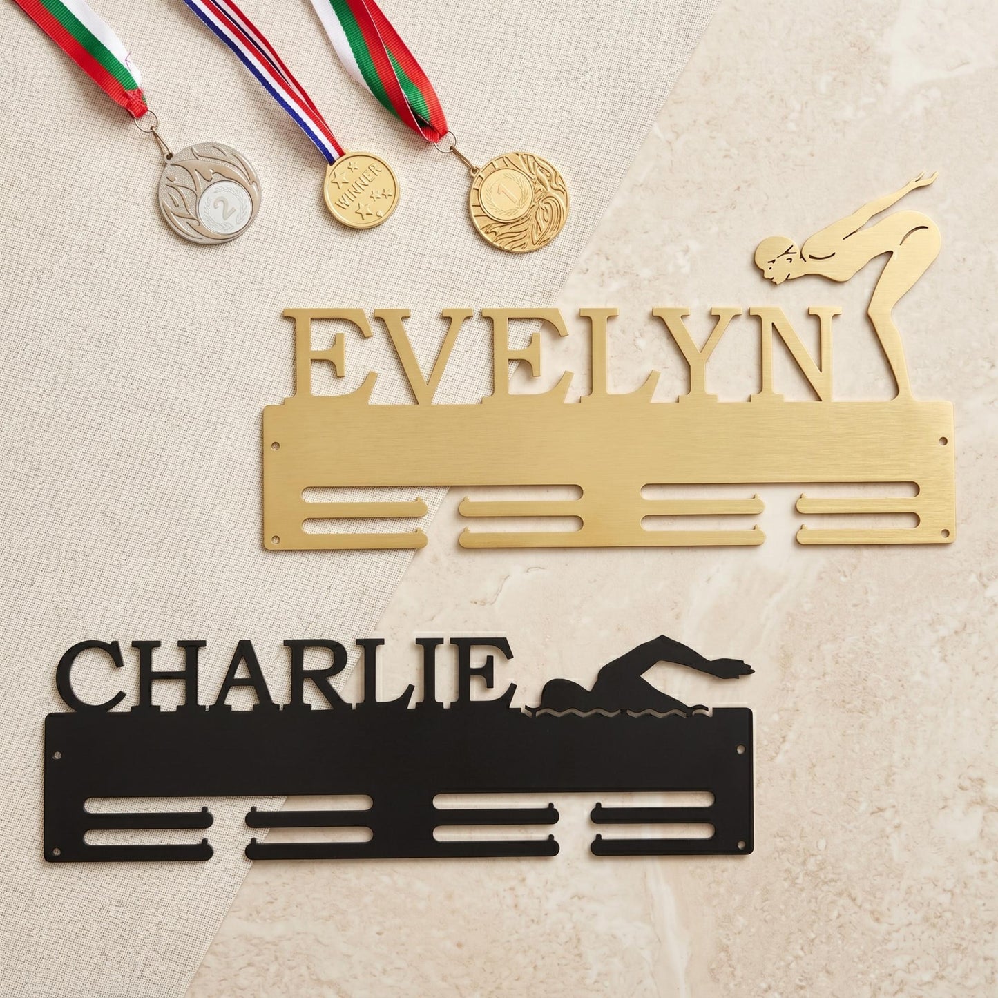 Custom Swimming Medal Holder with Name - Personalized Swim Medal Hanger for Men & Women