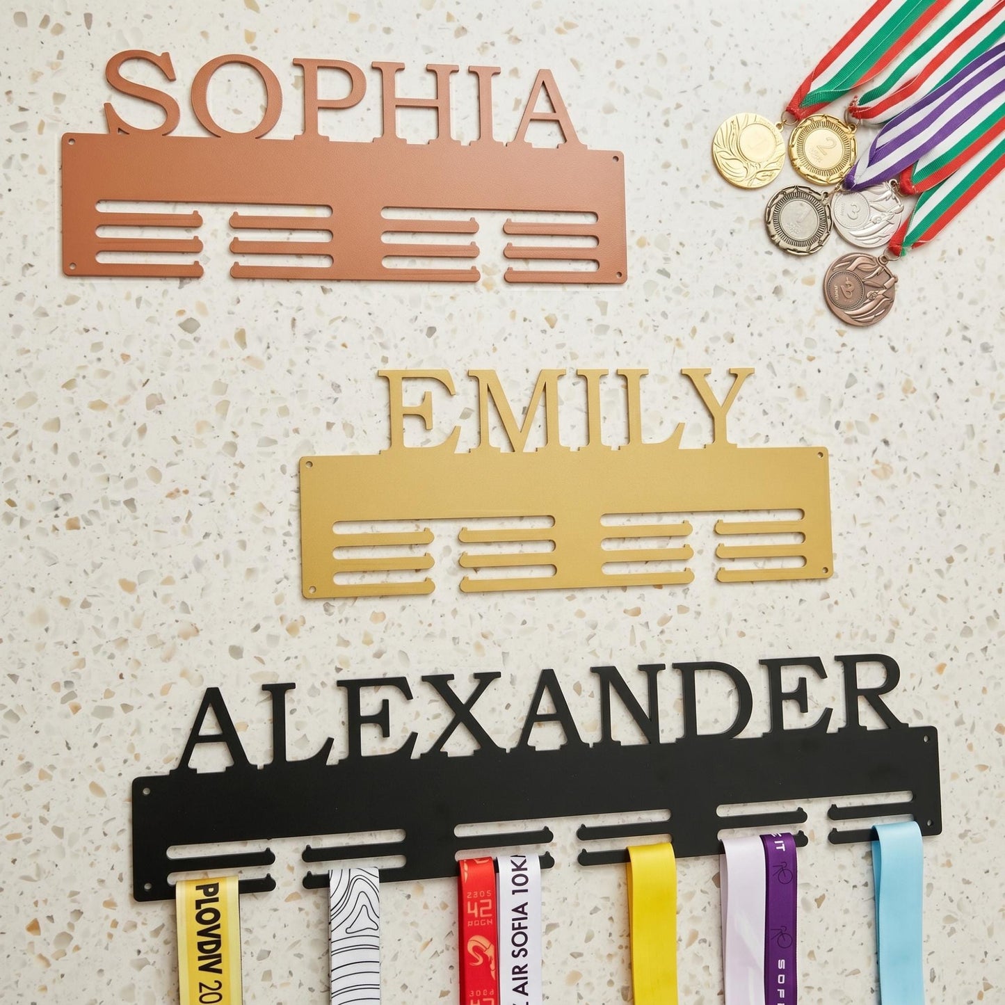 Personalized Medal Holder with Name - Custom Metal Award Display - Wall Mounted Sports Decor