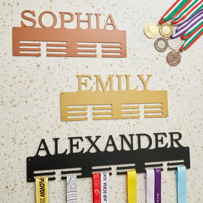 Personalized Medal Holder with Name - Custom Metal Award Display - Wall Mounted Sports Decor