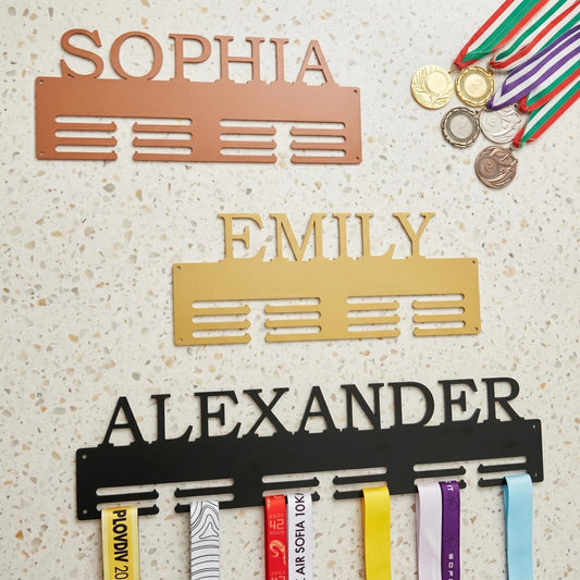 Personalized Medal Holder with Name - Custom Metal Award Display - Wall Mounted Sports Decor